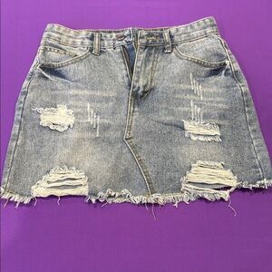 Distressed Denim Skirt